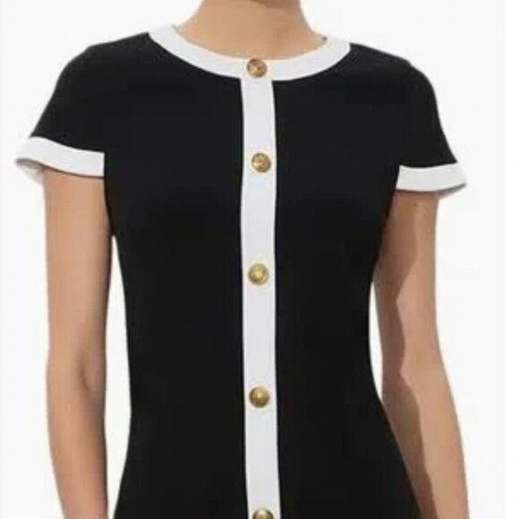 NWT Alice & Olivia Coley Button Mini Shift Dress Black/White Women Size 0 - Picture 12 of 15